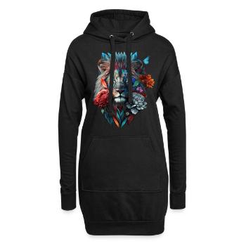 Löwe Polygon Kunst Blumen Tier Geschenk Zoo Motiv - Hoodie-Kleid - Schwarz - Vorne