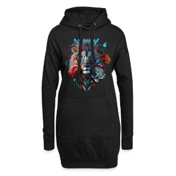 Lion Polygone Art Fleurs Animal Gift Zoo Motif - Sweat-shirt à capuche long Femme - noir - Devant