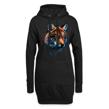 Tiger und Fuchs gemischt, Geschenk Tier Zoo Motiv - Hoodie-Kleid - Schwarz - Vorne