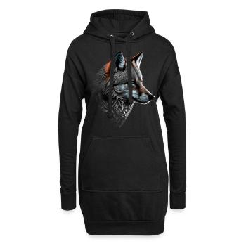 Wolf und Fuchs gemischt, Kunst Kopf Tier Geschenk - Hoodie-Kleid - Schwarz - Vorne