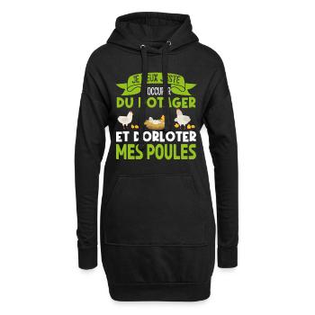 M'occuper Du Potager Et Des Poules. Jardinage. - Sweat-shirt à capuche long Femme - noir - Devant