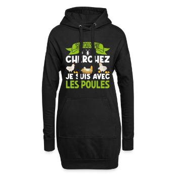 si vous me cherchez je suis avec les poules - Sweat-shirt à capuche long Femme - noir - Devant