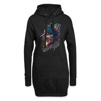 Élégance Peinte Loup Sauvage Coloré Coloré - Sweat-shirt à capuche long Femme - noir - Devant