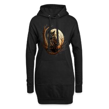 Owl Vollmond Eule im Wald Nachteule - Hoodie-Kleid - Schwarz - Vorne