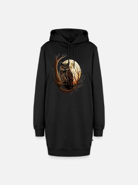 Owl Vollmond Eule im Wald Nachteule - Hoodie-Kleid - Schwarz