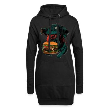 Do you Wanna Burger? Cooler Dog mit Burger Design - Hoodie-Kleid - Schwarz - Vorne
