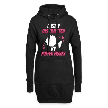 Distrait par le poisson-globe Poisson-globe géant - Sweat-shirt à capuche long Femme - noir - Devant