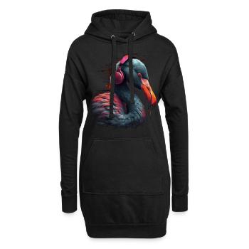 Flamingo Musik Kopfhörer Tier Geschenk - Hoodie-Kleid - Schwarz - Vorne