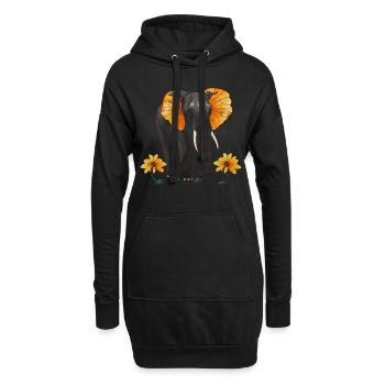 Elefant Tier Geschenk Afrika Kunst Blumen - Hoodie-Kleid - Schwarz - Vorne