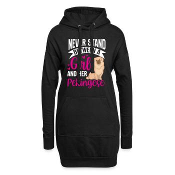 Fille et son chien du palais de Pékin - Sweat-shirt à capuche long Femme - noir - Devant