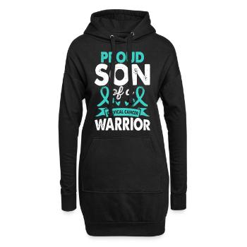 Fils d’un guerrier du cancer du col de l’utérus - Sweat-shirt à capuche long Femme - noir - Devant