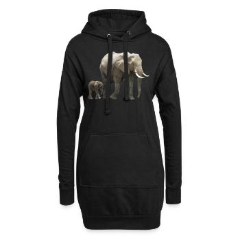 Elfanten-Mama mit Baby - Elefant - Wildtier - Hoodie-Kleid - Schwarz - Vorne