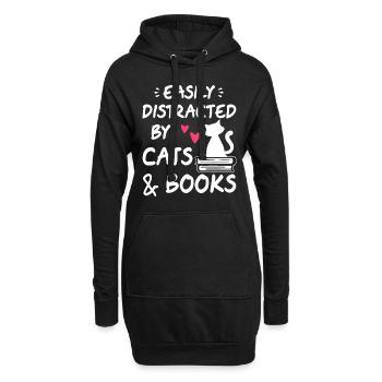 Leicht abgelenkt von Katzen und Büchern Katzen- &; Bücherliebhaber - Hoodie-Kleid - Schwarz - Vorne