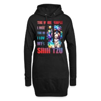 Plus je rencontre de gens, plus j’aime mon Shih Tzu - Sweat-shirt à capuche long Femme - noir - Devant