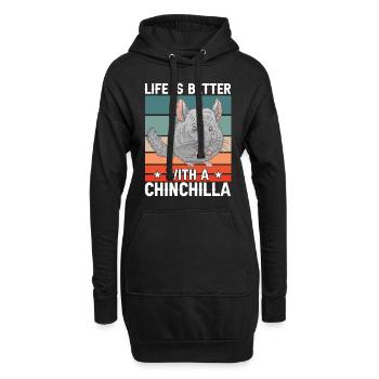 La vie avec la souris laineuse rongeur chinchilla - Sweat-shirt à capuche long Femme - noir - Devant