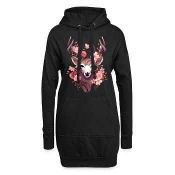 Hirsch Shirt Damen Trachtenshirt Trachten T-Shirt - Hoodie-Kleid - Schwarz - Vorne