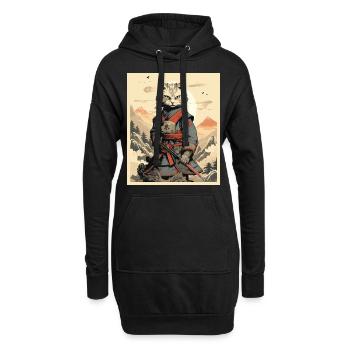 Japanese Cat Warrior - Hoodie-Kleid - Schwarz - Vorne