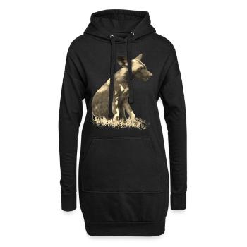 Wildhund in Sepia - Hund - Wildtier - Afrika - Hoodie-Kleid - Schwarz - Vorne