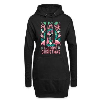 Flamingo zur Weihnachtszeit - Unvergesslich Feier - Hoodie-Kleid - Schwarz - Vorne