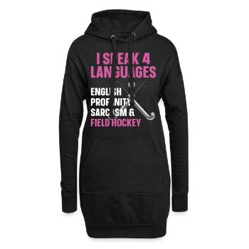 Hockey sur gazon Je parle 4 langues - Sweat-shirt à capuche long Femme - noir - Devant