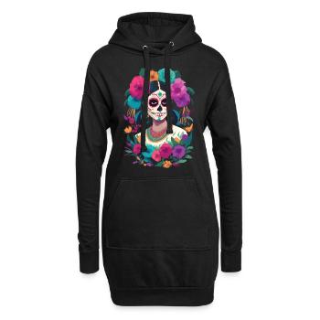 Eleganz des Tages der Toten - La Calavera Catrina - Hoodie-Kleid - Schwarz - Vorne