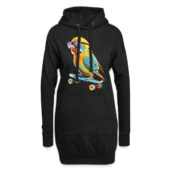 Wellensittich Skateboard Meister - Hoodie-Kleid - Schwarz - Vorne
