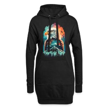 Adler und Berglandschaft im Einklang - Hoodie-Kleid - Schwarz - Vorne