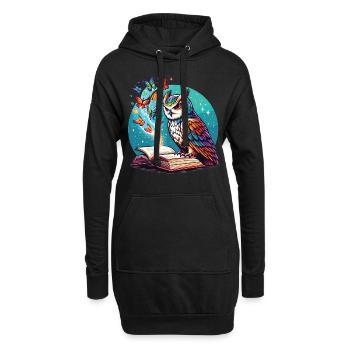 Büchertraum mit Eule und Schmetterlingen - Hoodie-Kleid - Schwarz - Vorne