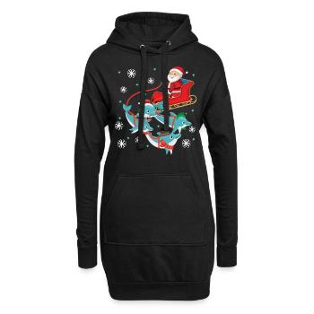 Dolphin Christmas Santa Sleigh - Hoodie-Kleid - Schwarz - Vorne