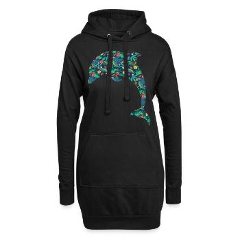 Dauphin Fleur Tropicale Floral - Sweat-shirt à capuche long Femme - noir - Devant