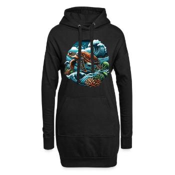 Meeresleben Schildkröte: Ozeanwellen und Korallen - Hoodie-Kleid - Schwarz - Vorne