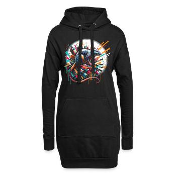 Street-Art Ratte: Graffiti-Dynamik - Hoodie-Kleid - Schwarz - Vorne