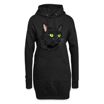 Chat noir Yeux verts - Sweat-shirt à capuche long Femme - noir - Devant