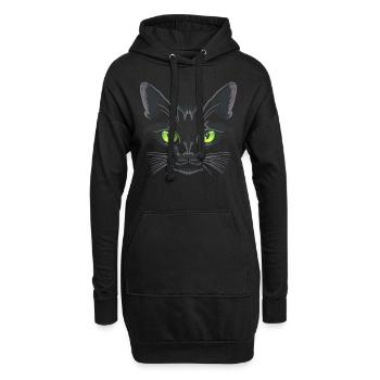 Chat noir Yeux verts - Sweat-shirt à capuche long Femme - noir - Devant