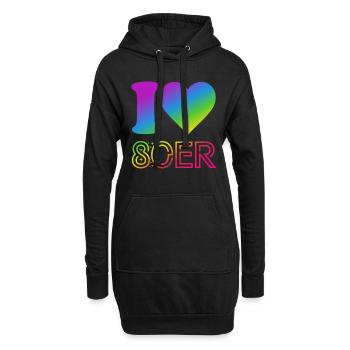 I Love 80er Jahre - bunter Regenbogen - Kostüm - Hoodie-Kleid - Schwarz - Vorne