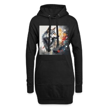 Gemalter Wolf -Tierbild - Wolf T-Shirt kunstvoll - Hoodie-Kleid - Schwarz - Vorne