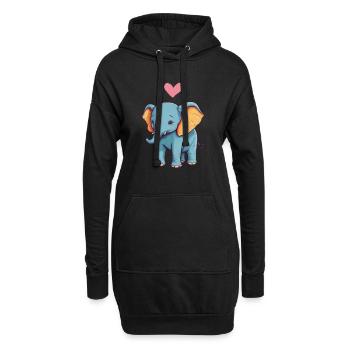 Elefant mit Herz Bunt Süßes Elefanten Baby - Hoodie-Kleid - Schwarz - Vorne