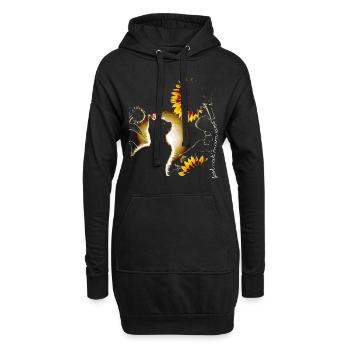 Chat tournesol - Sweat-shirt à capuche long Femme - noir - Devant