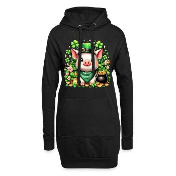 Cochon porte-bonheur Réveillon du Nouvel An Nouvel An Cochon - Sweat-shirt à capuche long Femme - noir - Devant