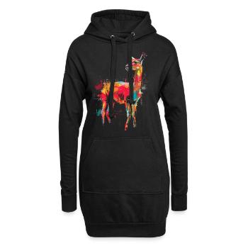 Alpaka Bunte Zeichnung Tier Kunst Grafik Llama - Hoodie-Kleid - Schwarz - Vorne
