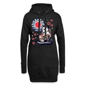 Floral Japanese Kitten Retro Cute Flower Sunset - Hoodie-Kleid - Schwarz - Vorne