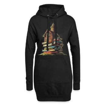 Buch Haus Grafik Motiv Buch - Hoodie-Kleid - Schwarz - Vorne