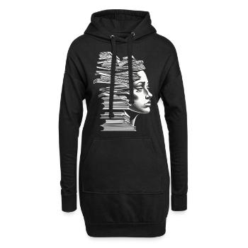 Buch Frauen Gesicht Kunst Zeichnung Grafik Motiv B - Hoodie-Kleid - Schwarz - Vorne