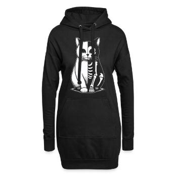 Katze Skelett Halloween - Hoodie-Kleid - Schwarz - Vorne