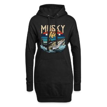 Pêche musquée Vie musquée Pêcheur de poissons prédateurs - Sweat-shirt à capuche long Femme - noir - Devant
