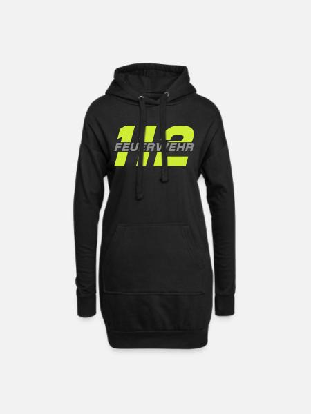 Feuerwehr Tshirt Firefighter Feuerwehrmann 112 - Hoodie-Kleid - Schwarz