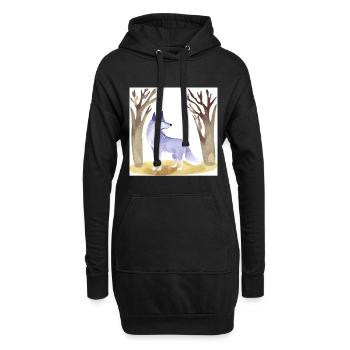 blau-grauer Fuchs - kleine Füchsin - Fantasymotiv - Hoodie-Kleid - Schwarz - Vorne