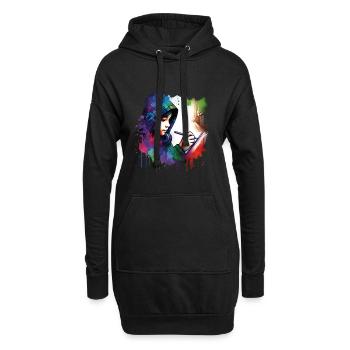 fille qui aime dessiner - Sweat-shirt à capuche long Femme - noir - Devant
