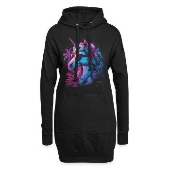 Retro Einhorn Vaporwave - Hoodie-Kleid - Schwarz - Vorne