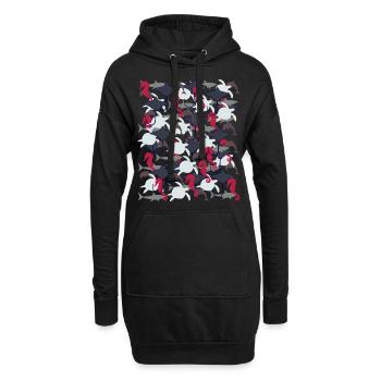 Ray, shark, dolphin, sea turtle, seahorse - Hoodie Dress - black - Front